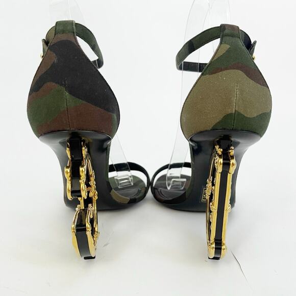 Dolce & Gabbana Keira Green Camouflage DG Logo Baroque Heel Sandals IT 39.5 - Picture 8 of 10
